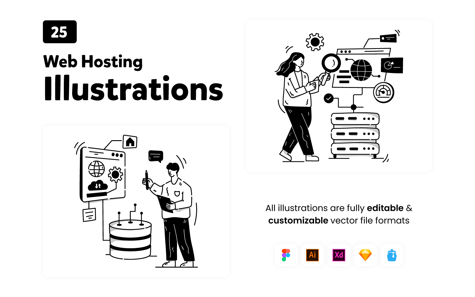 25 Hand Drawn Web Hosting Illustrations