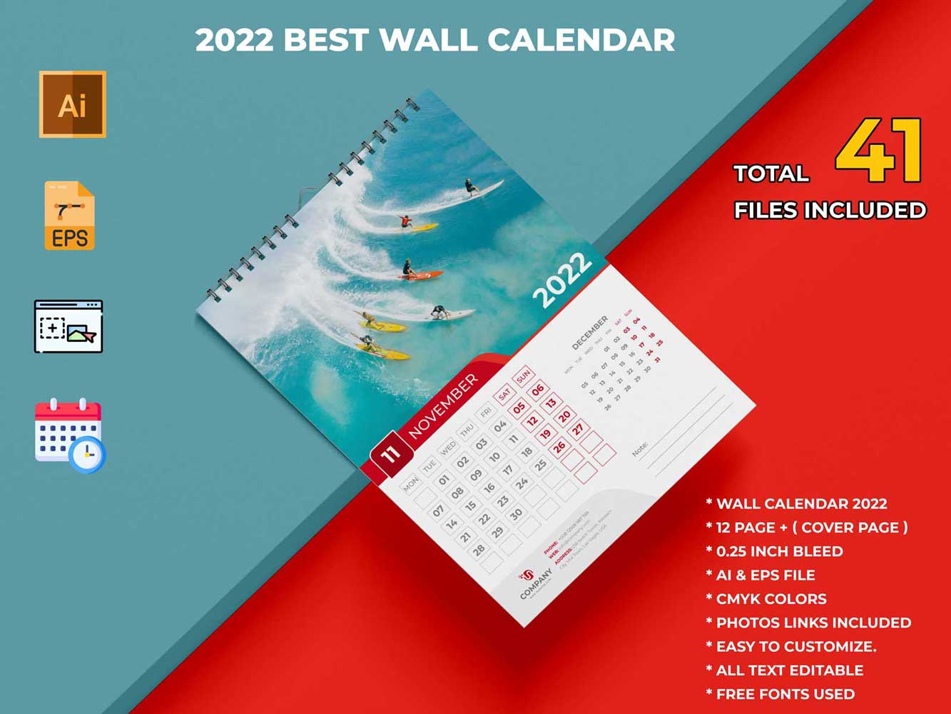 Best Wall Calendar 2022 - Corporate Business Calendar Template