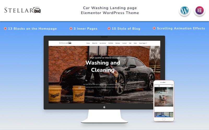 Stellar  - Car Washing Landing page Wordpress Theme