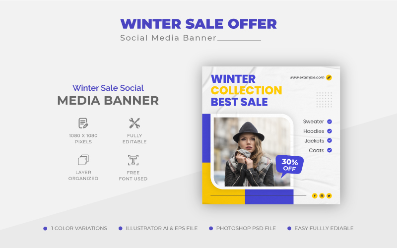 Winter Sale Blue Social Media Post Template