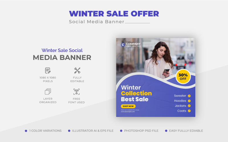Blue Winter Sale Social Media Post Banner Template