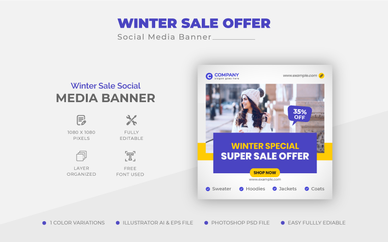 Clean Simple Winter Sale Offer Social Media Post Design or Web Banner Template
