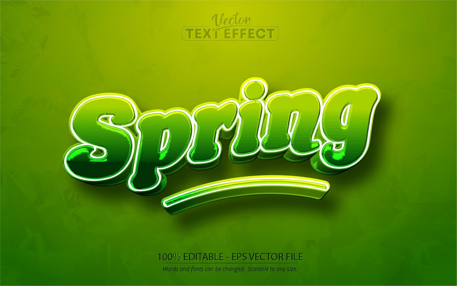 Spring - Editable Text Effect, Green Color Cartoon Text Style, Graphics Illustration