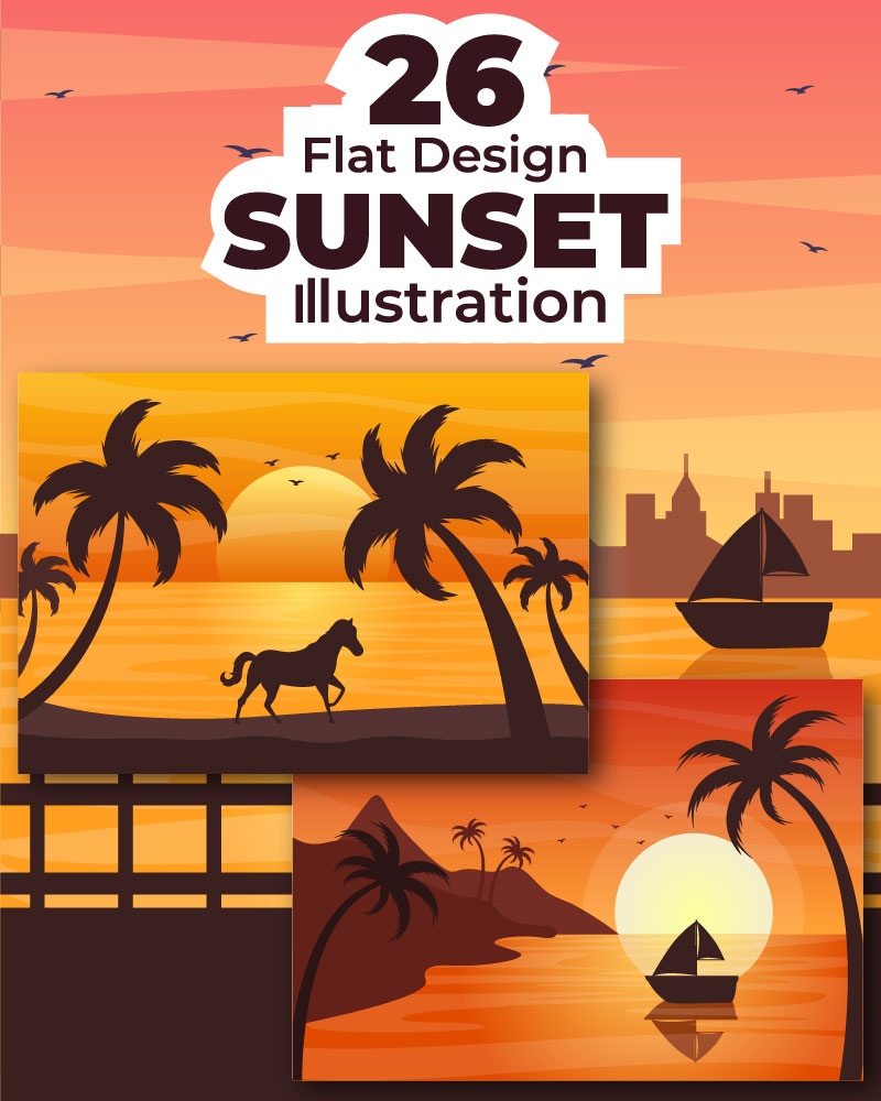 26 Sunset landscape Background Illustration