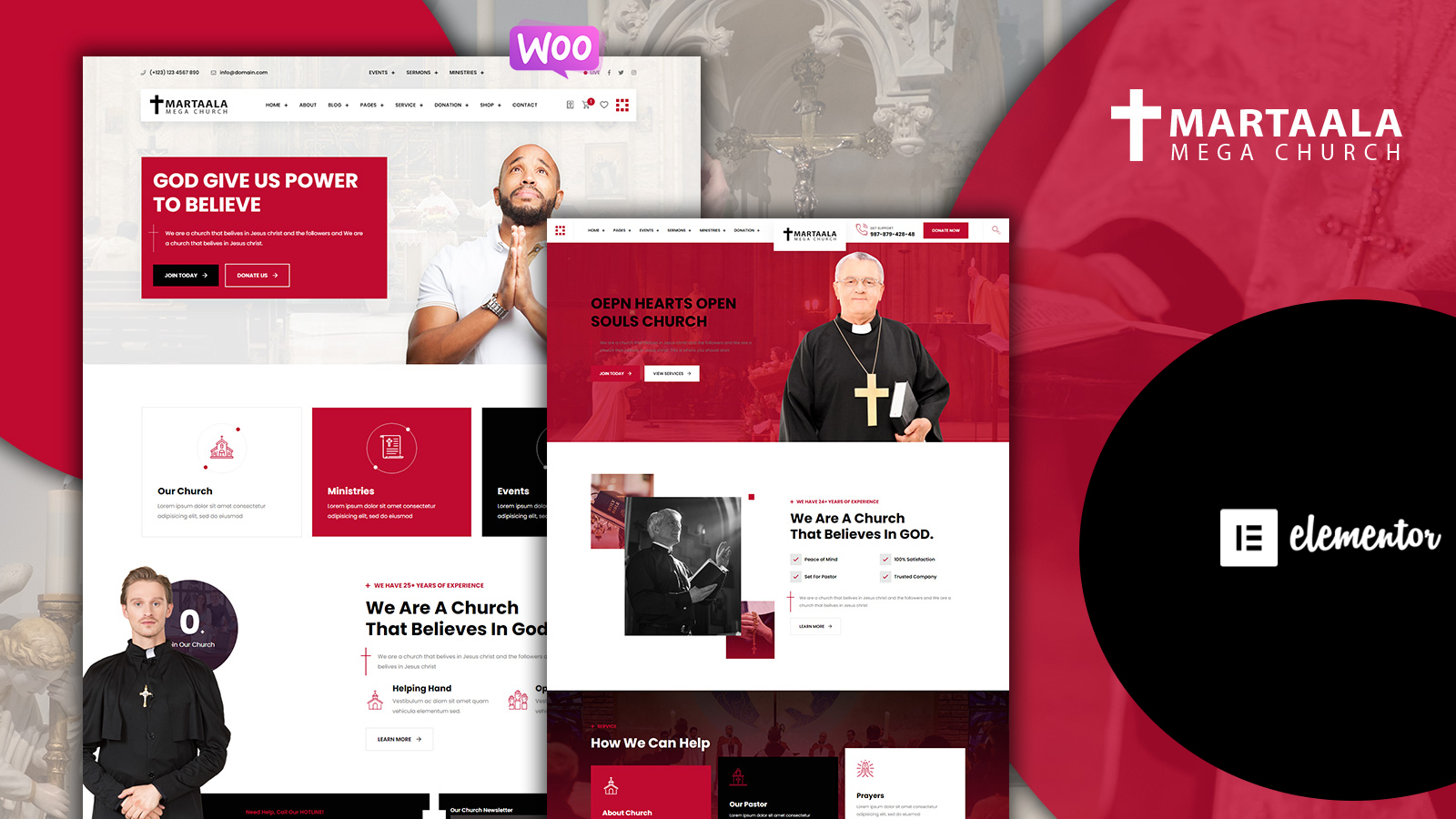 Chapel Elementor WordPress Theme - Red, Black and White Theme