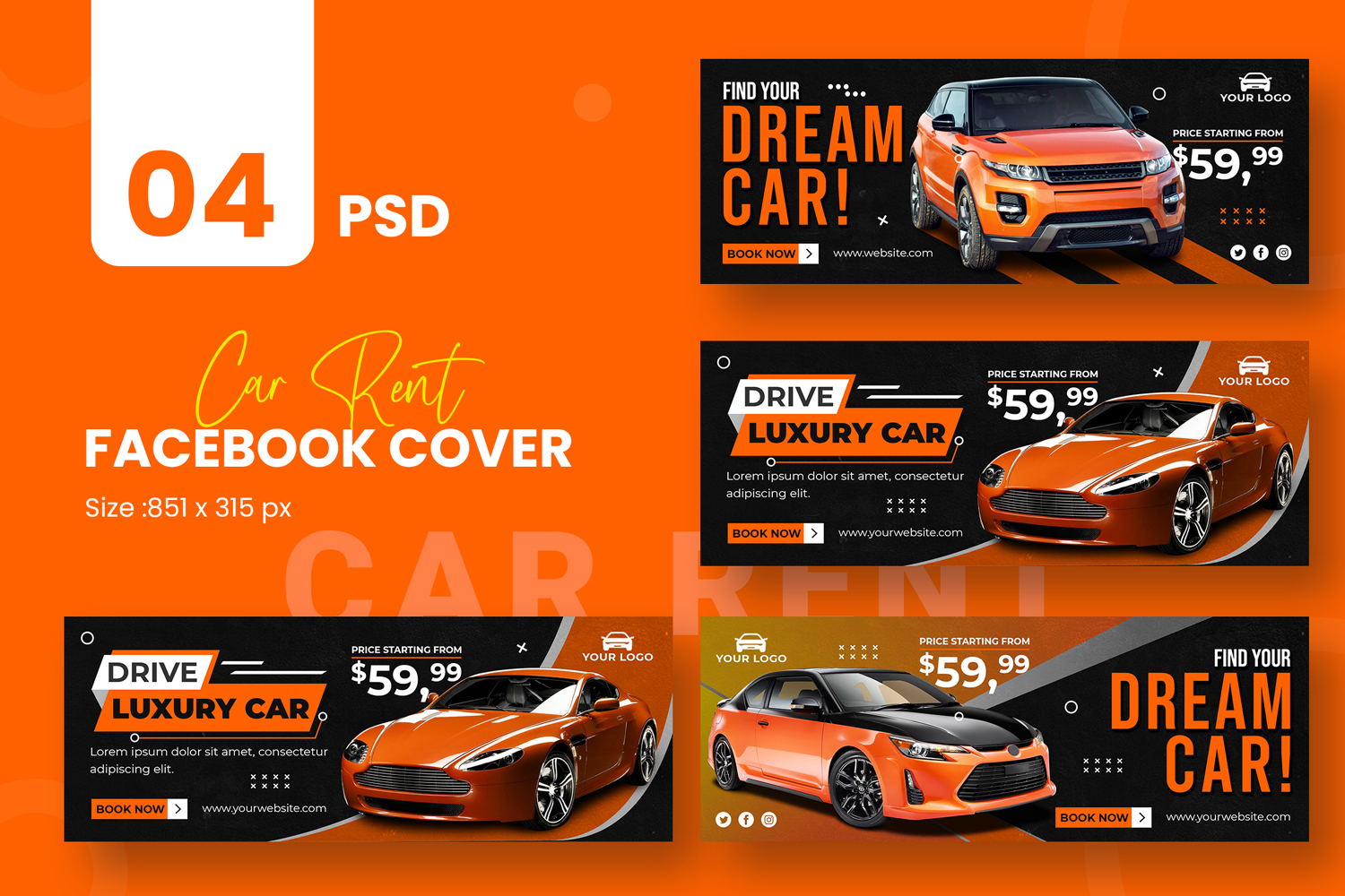 Rent A Car Banner Facebook Template Social Media