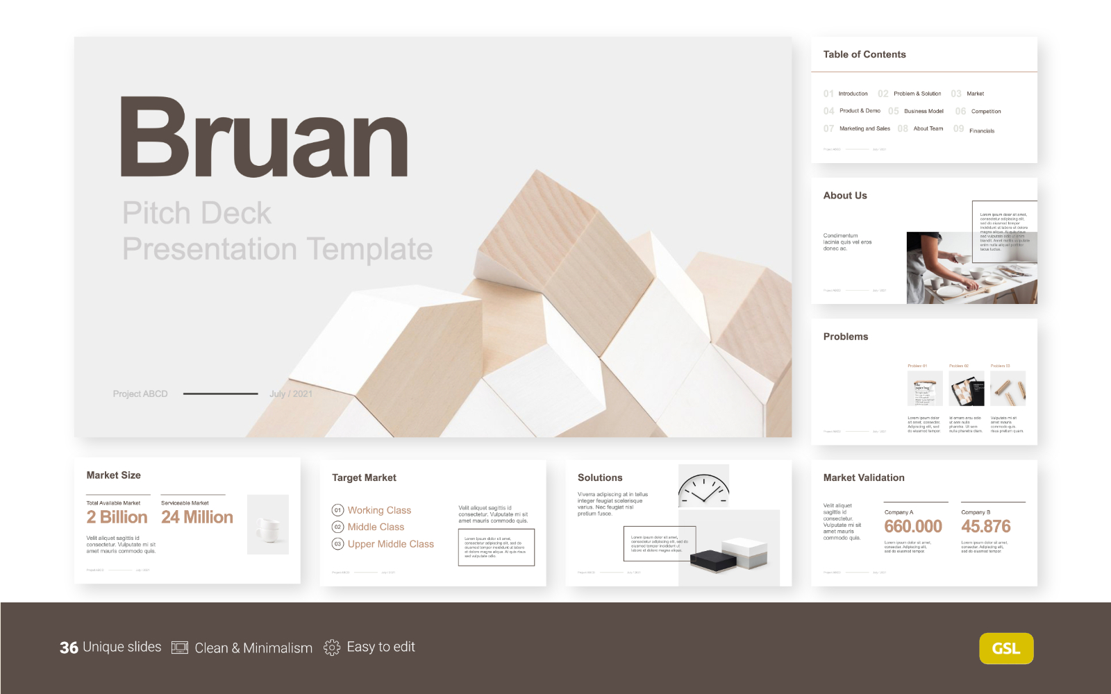 Bruan - Minimalist Pitch Deck Template Google Slides Template