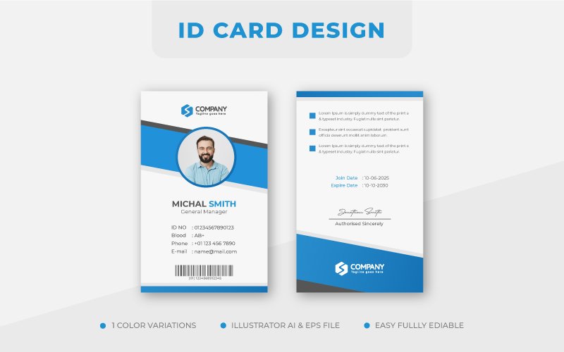 Blue Corporate Minimalist Office Identity Card Design Template