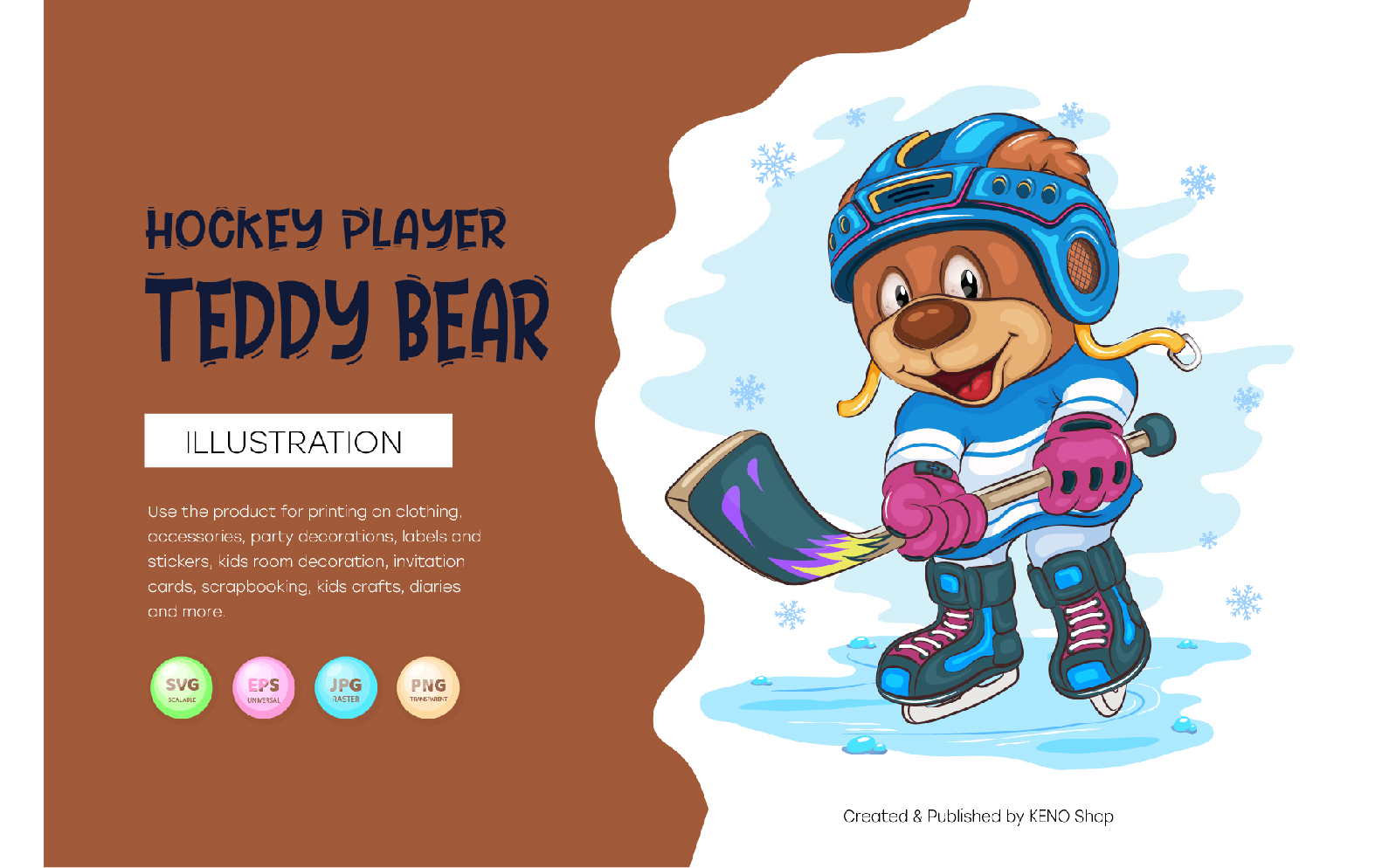 Cartoon Teddy Bear Hockey. T-Shirt, PNG, SVG.