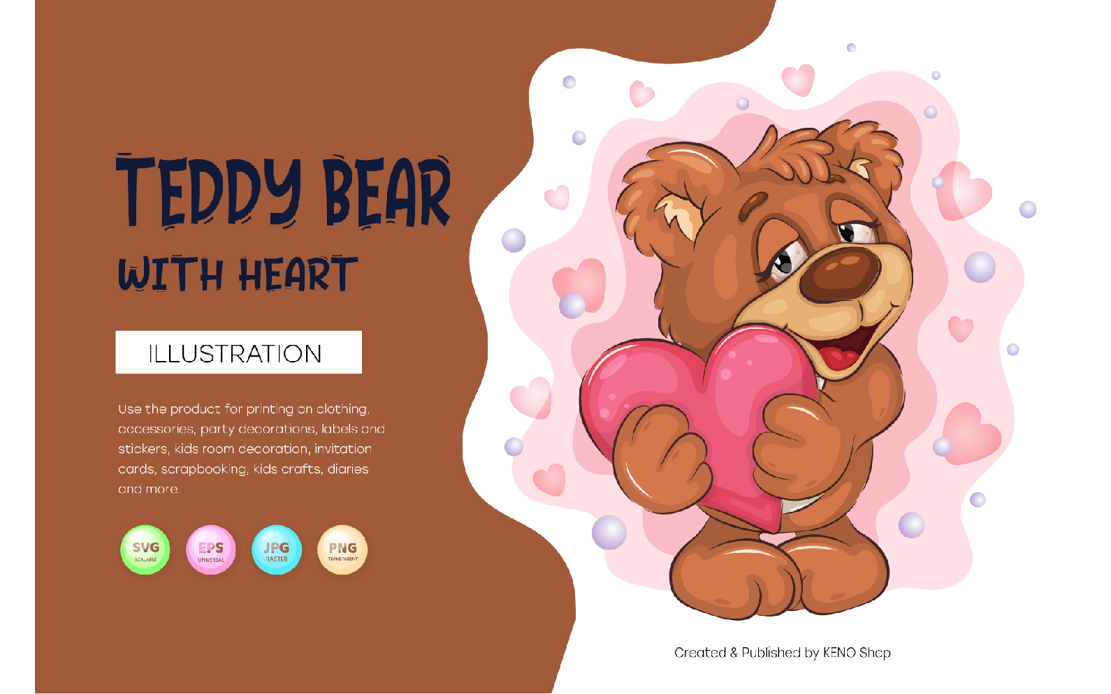Cute Teddy Bear with Heart. T-Shirt, PNG, SVG.