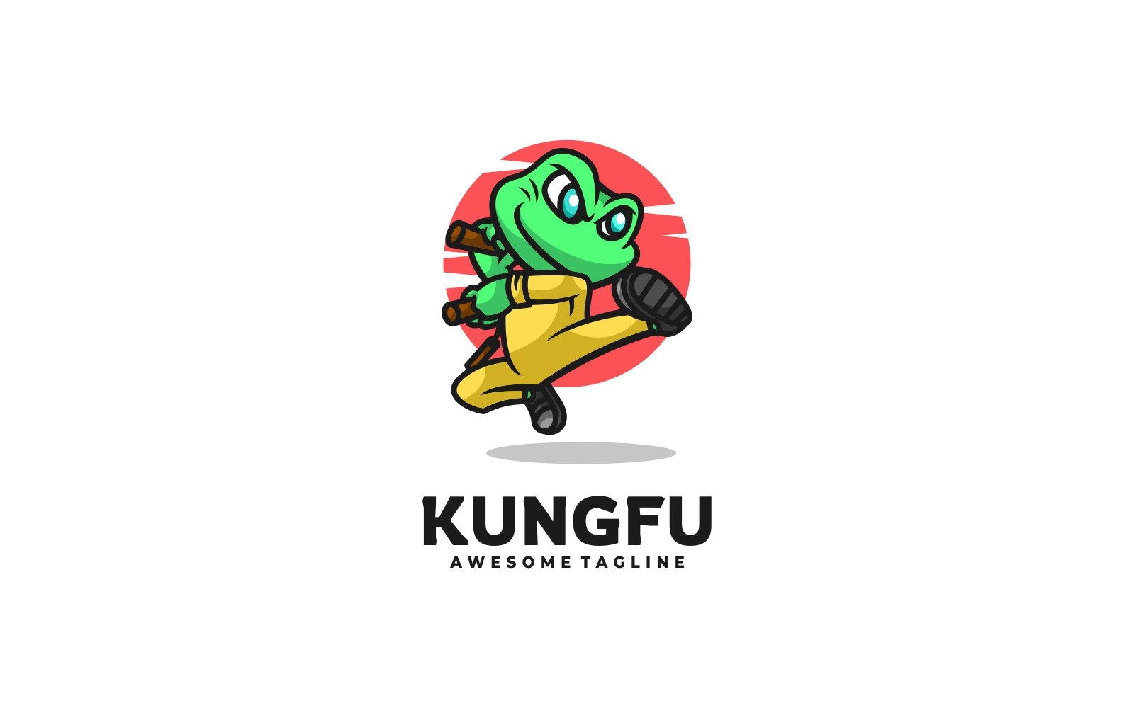 Kung Fu Frog Cartoon Logo