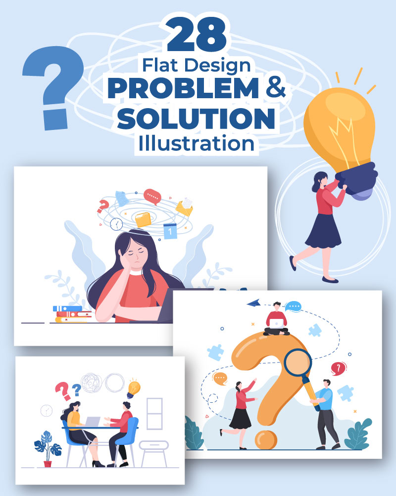 28 Problem and Solution Flat Design Illustration