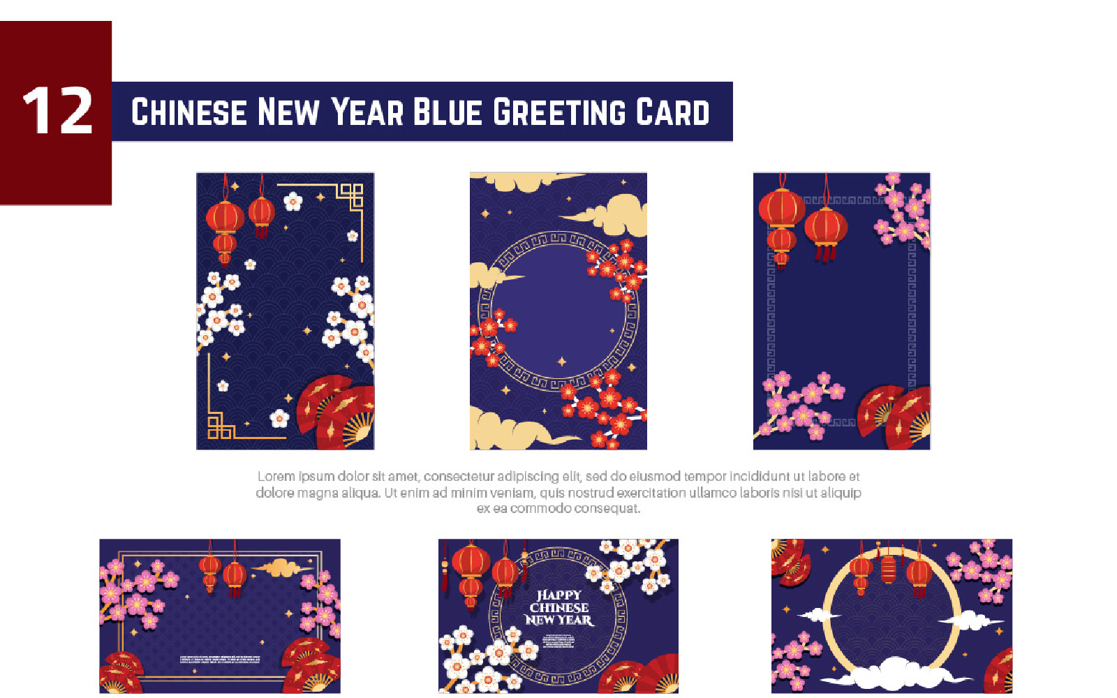 12 Chinese New Year Blue Greeting Card