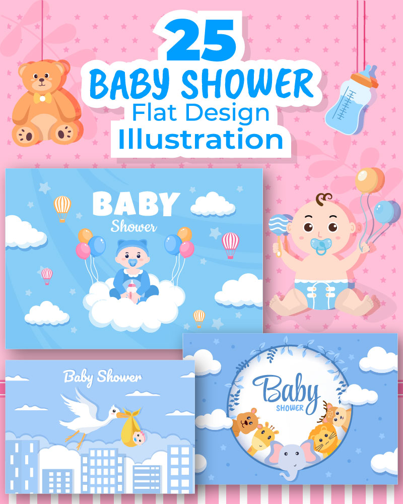 25 Baby Shower Little Boy or Girl Illustration