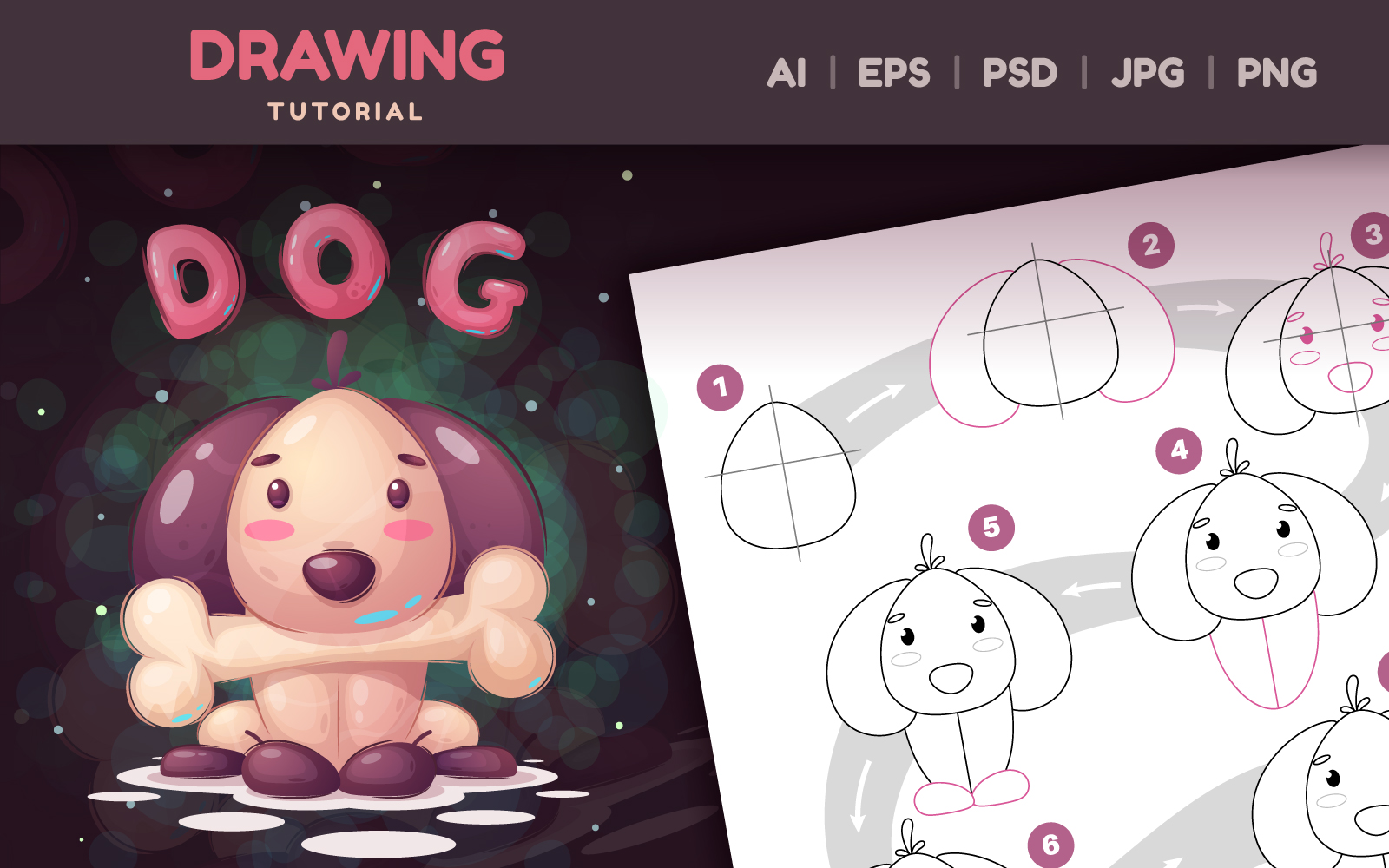 How to Draw Cute Dog Step by Step: Drawing lesson, Graphics Illustration