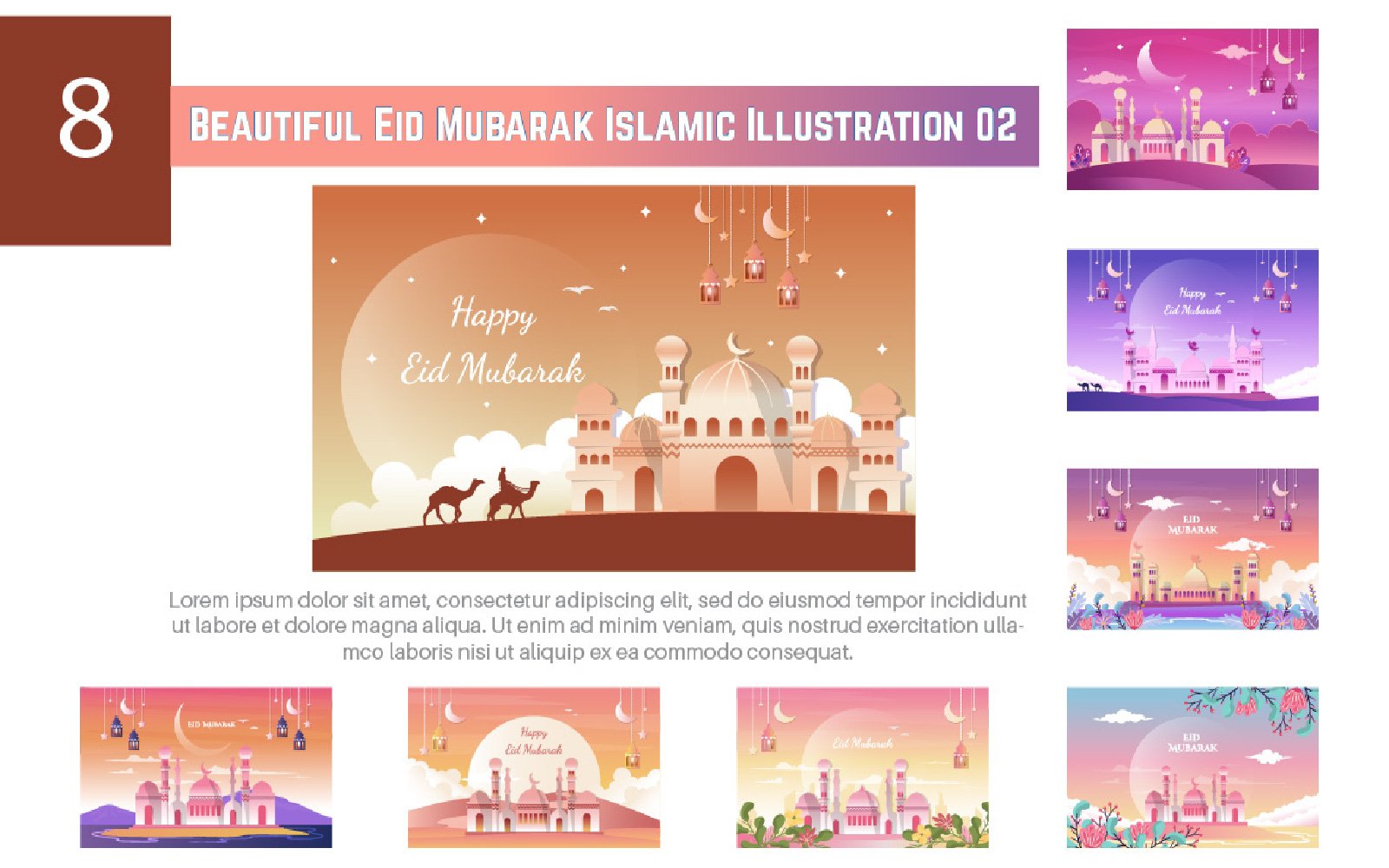 8 Beautiful Eid Mubarak Islamic Illustration 02