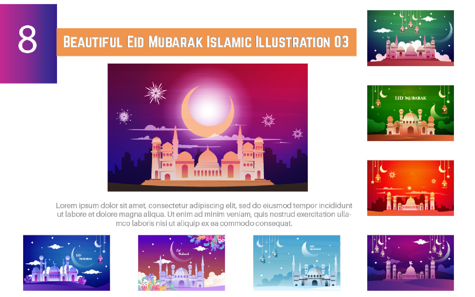 8 Beautiful Eid Mubarak Islamic Illustration 03