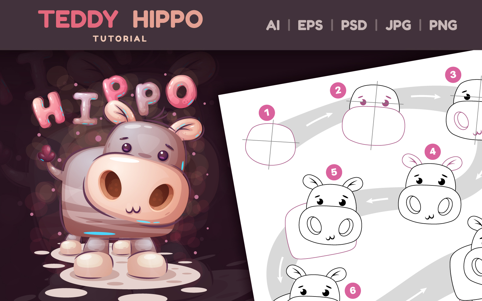 How to Draw Hippo Step by Step: Drawing lesson, Graphics Illustration