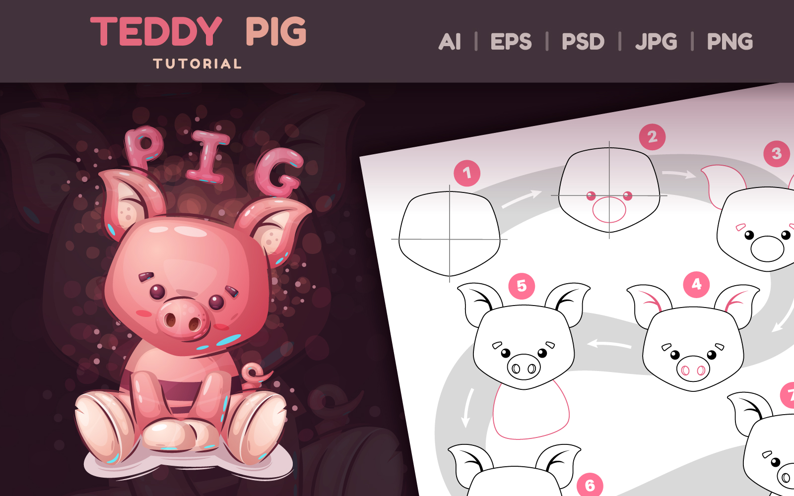 How to Draw Pig Step by Step: Drawing lesson, Graphics Illustration