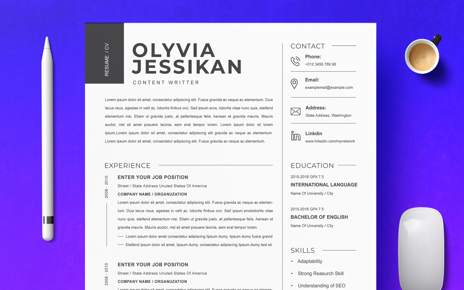 Olyvia Clean Resume Template