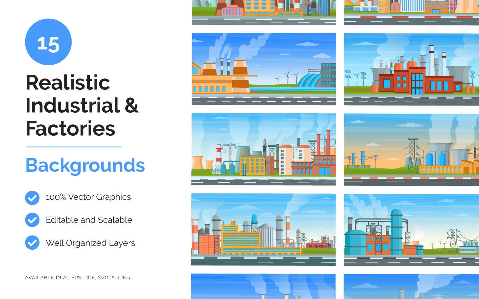 15 Industrial and Factories Illustrations Background
