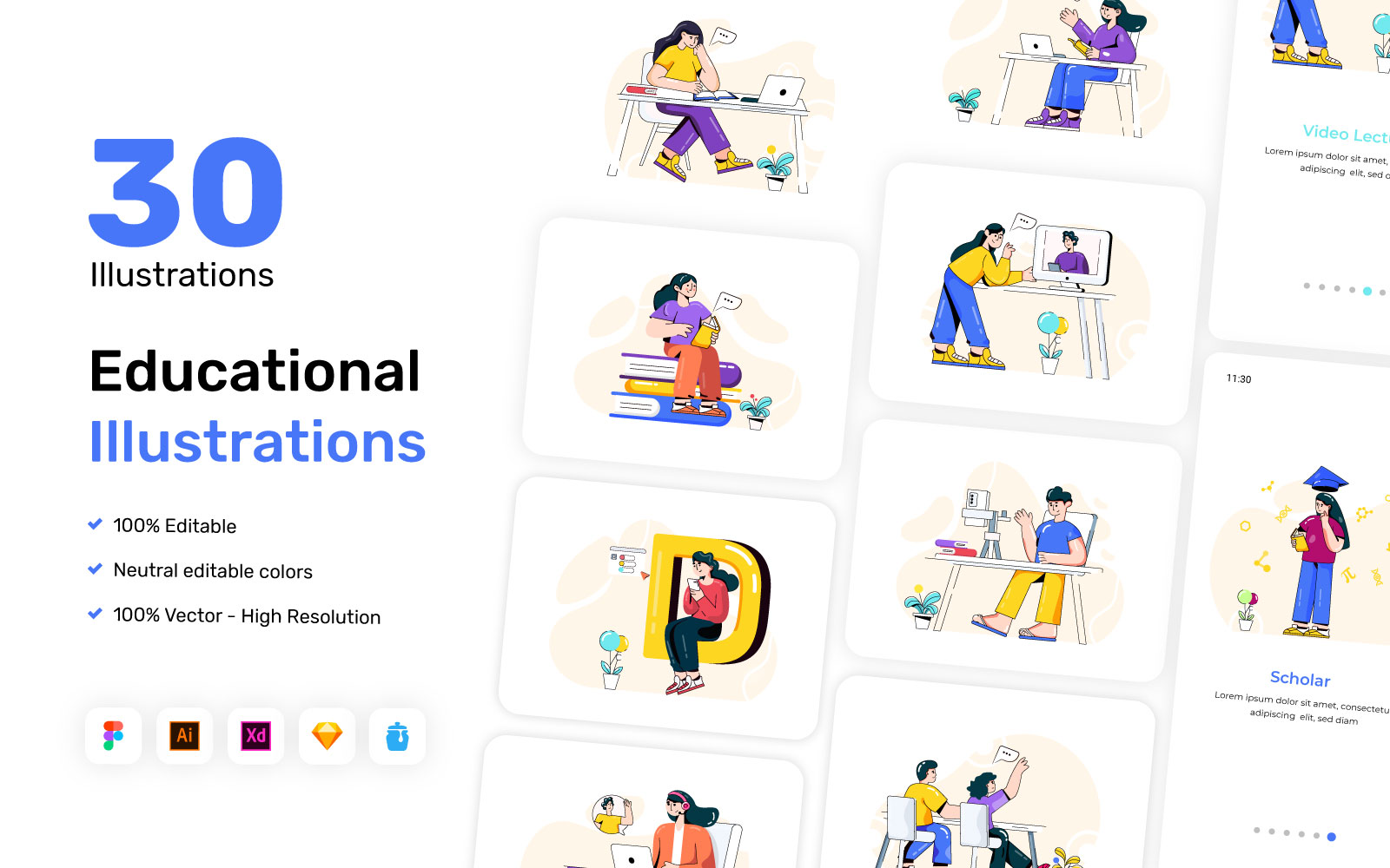 30 Educational Illustrations - Character Vectors