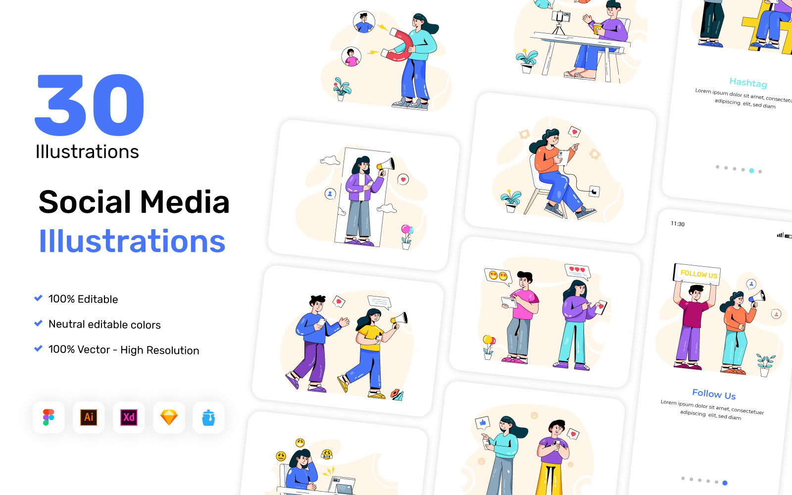 30 Trendy Social Media Illustrations