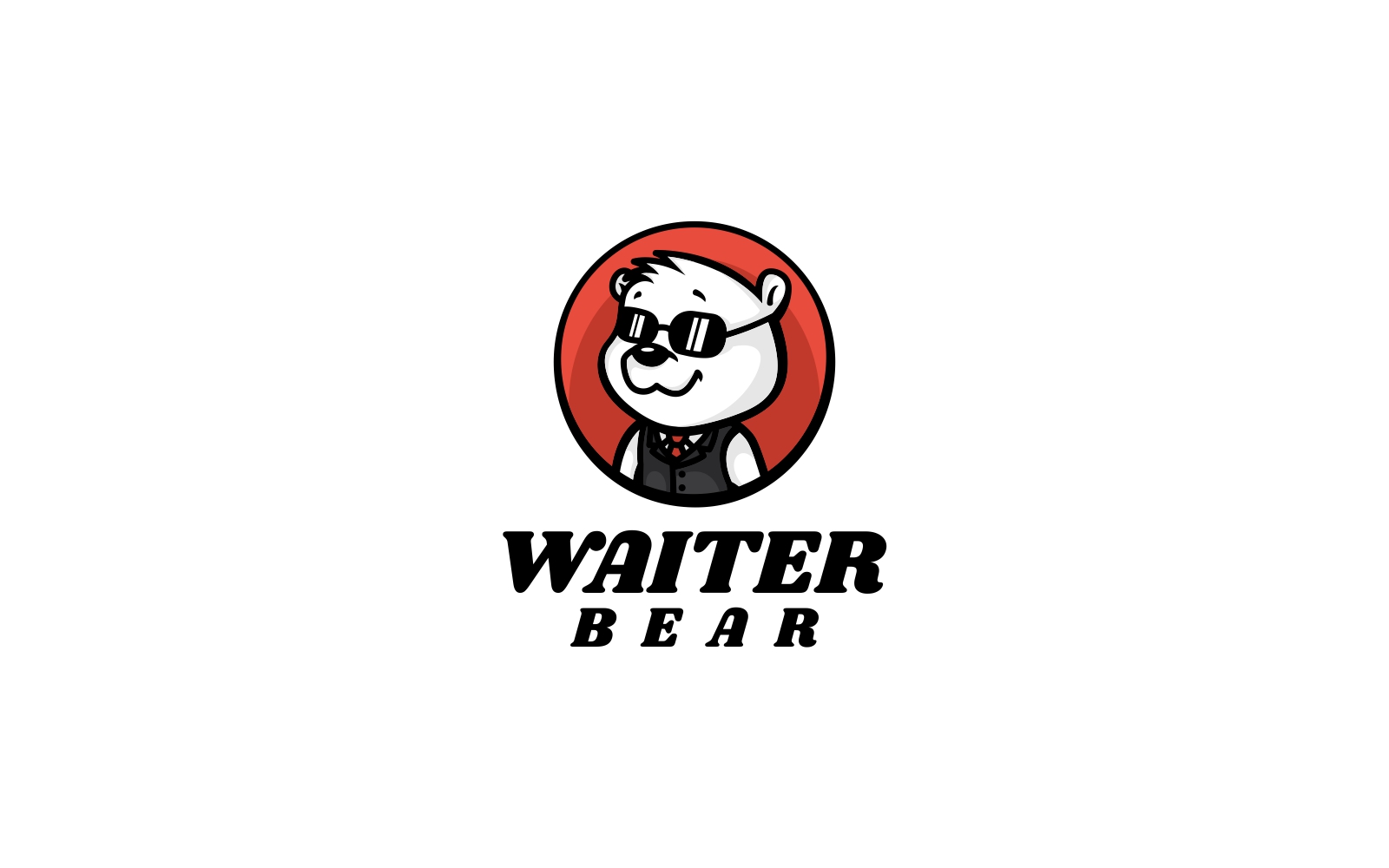 Waiter Bear Cartoon Logo Style