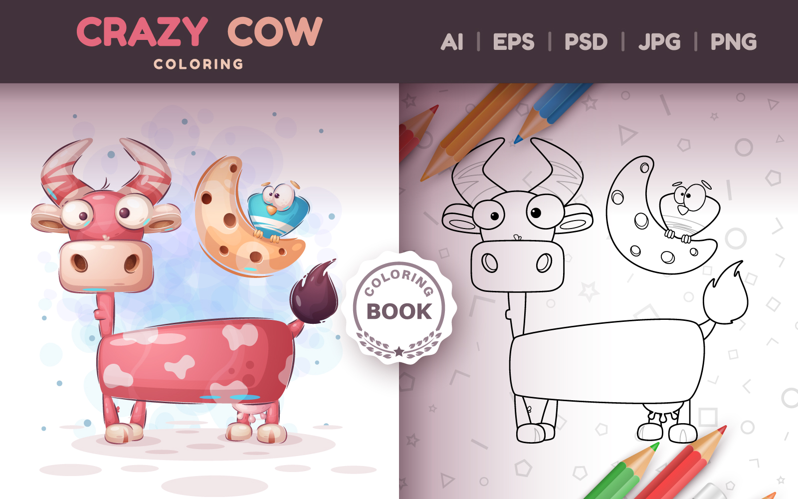 Crazy Cow - Game For Kids, Coloring Book, Graphics Illustration