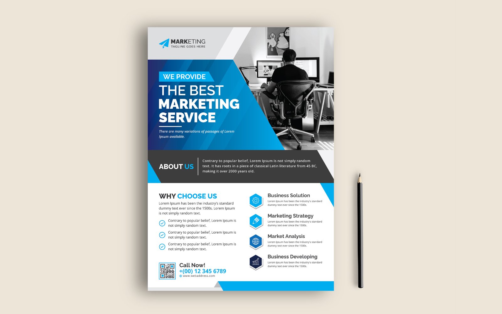 Professional Unique Blue Corporate Business Flyer Leaflet Template Clean Design