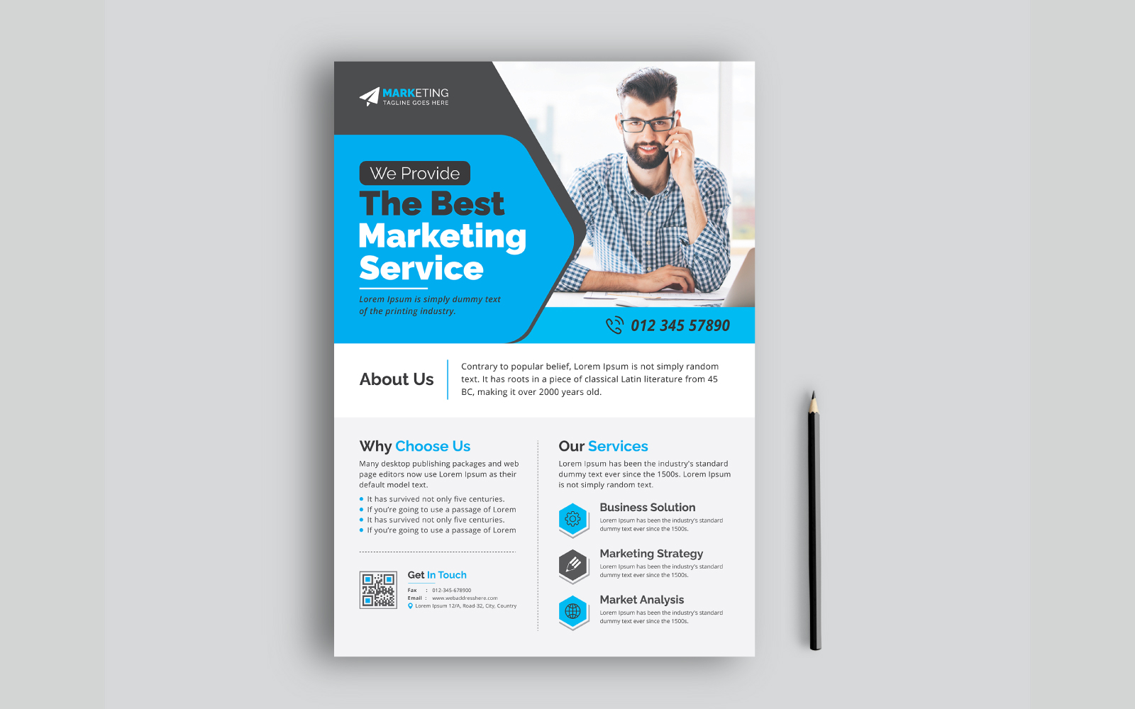 Blue Yellow Minimal Corporate Business Flyer Leaflet Template Clean Design for Advertisement