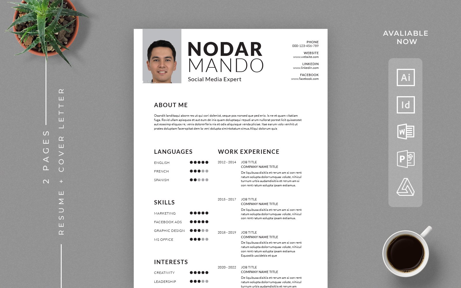 Resume Temple Word, PowerPoint, InDesign, Illustrator, and Affinity Publisher