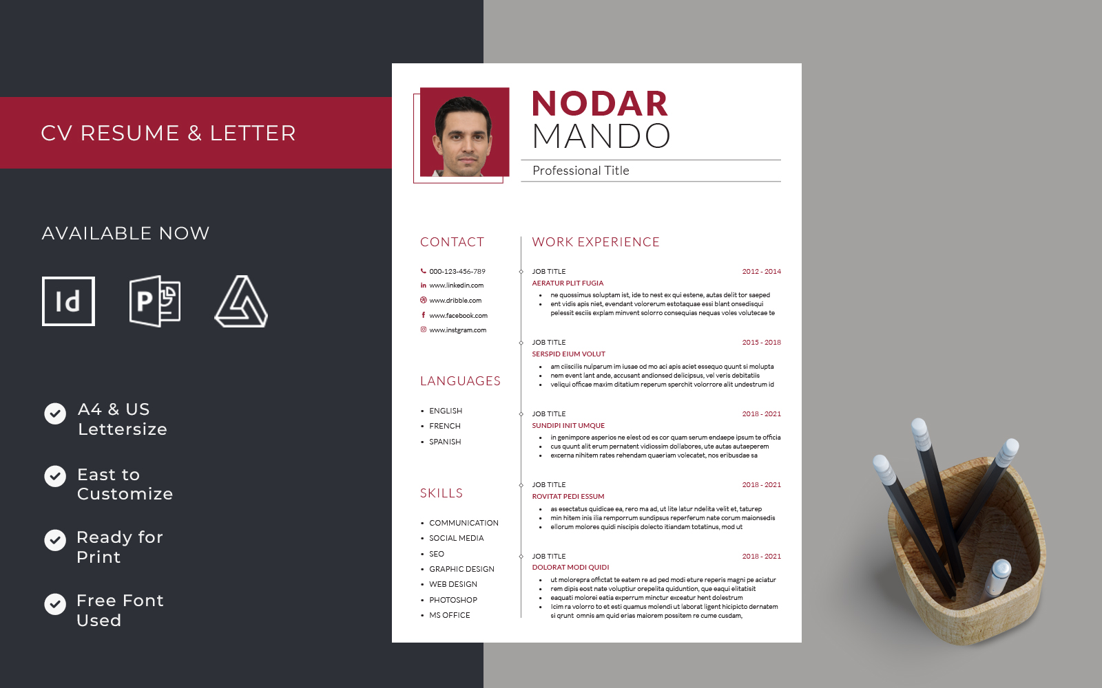 Clean Resume Template Adobe InDesign, PowerPoint, and Affinity Publisher