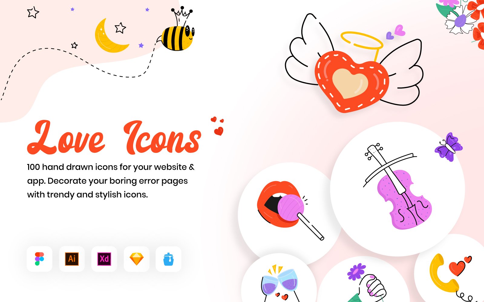 100 Hand Drawn Love Icons