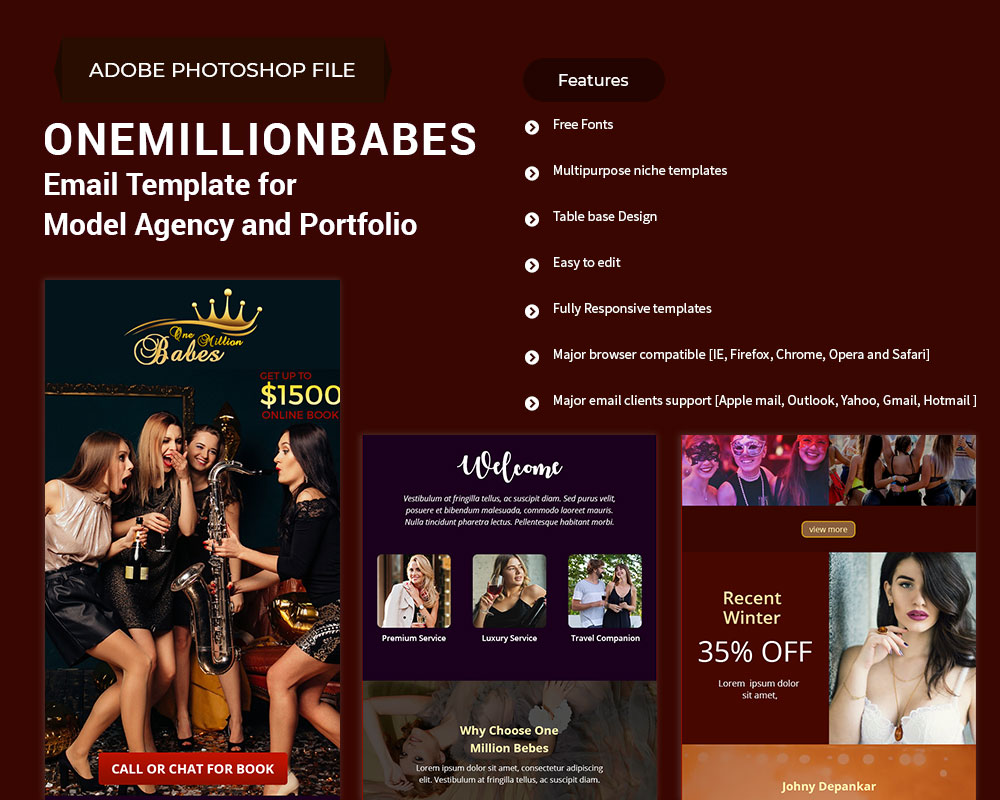 One Million Babes - Email Template for Model Agency and Portfolio