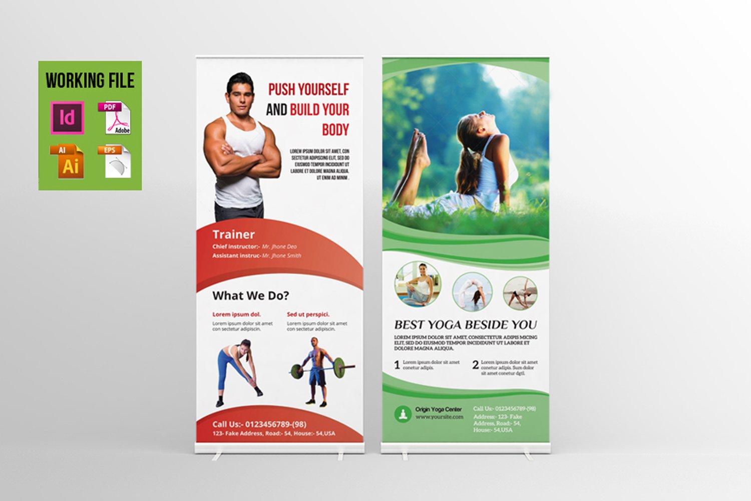 Fitness & Yoga Center Rollup Corporate Identity Template