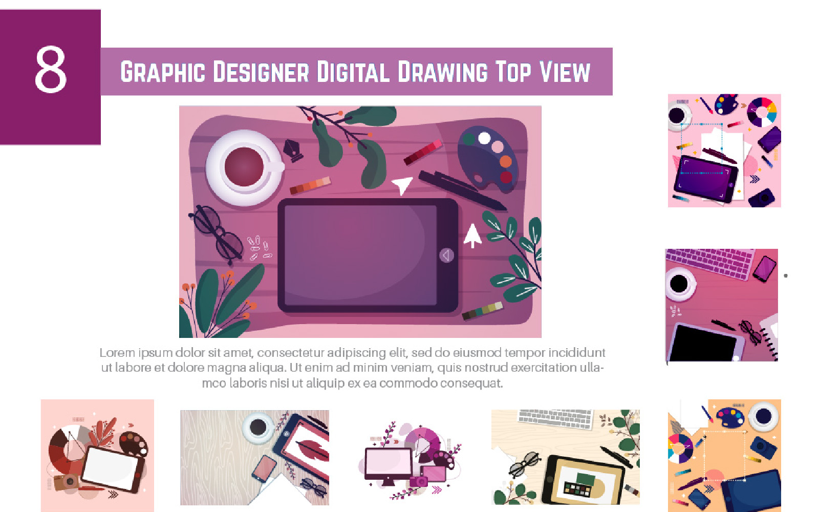 8 Graphic Designer Digital Drawing Top View