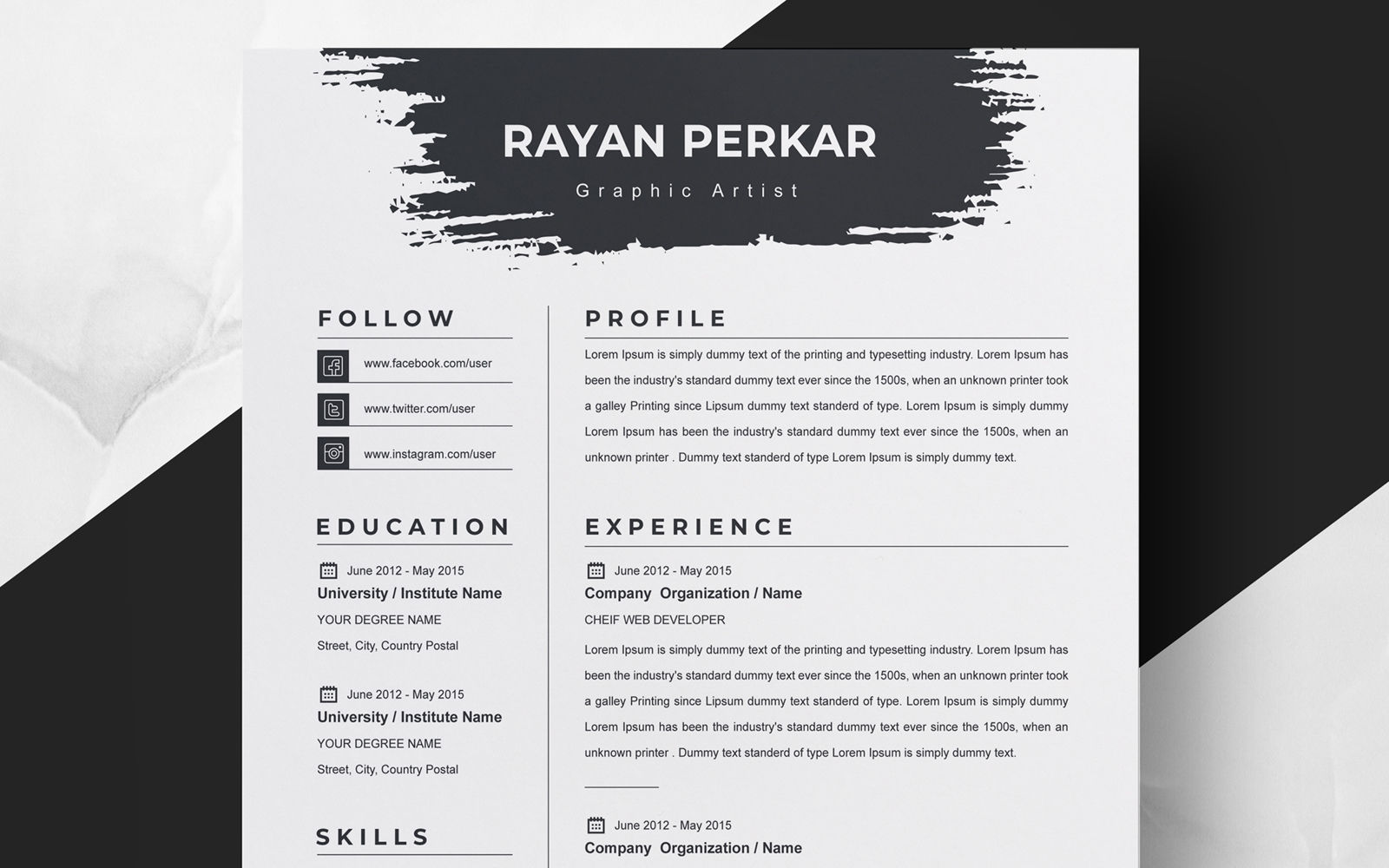 Rayan Perkar / Brush Resume Template