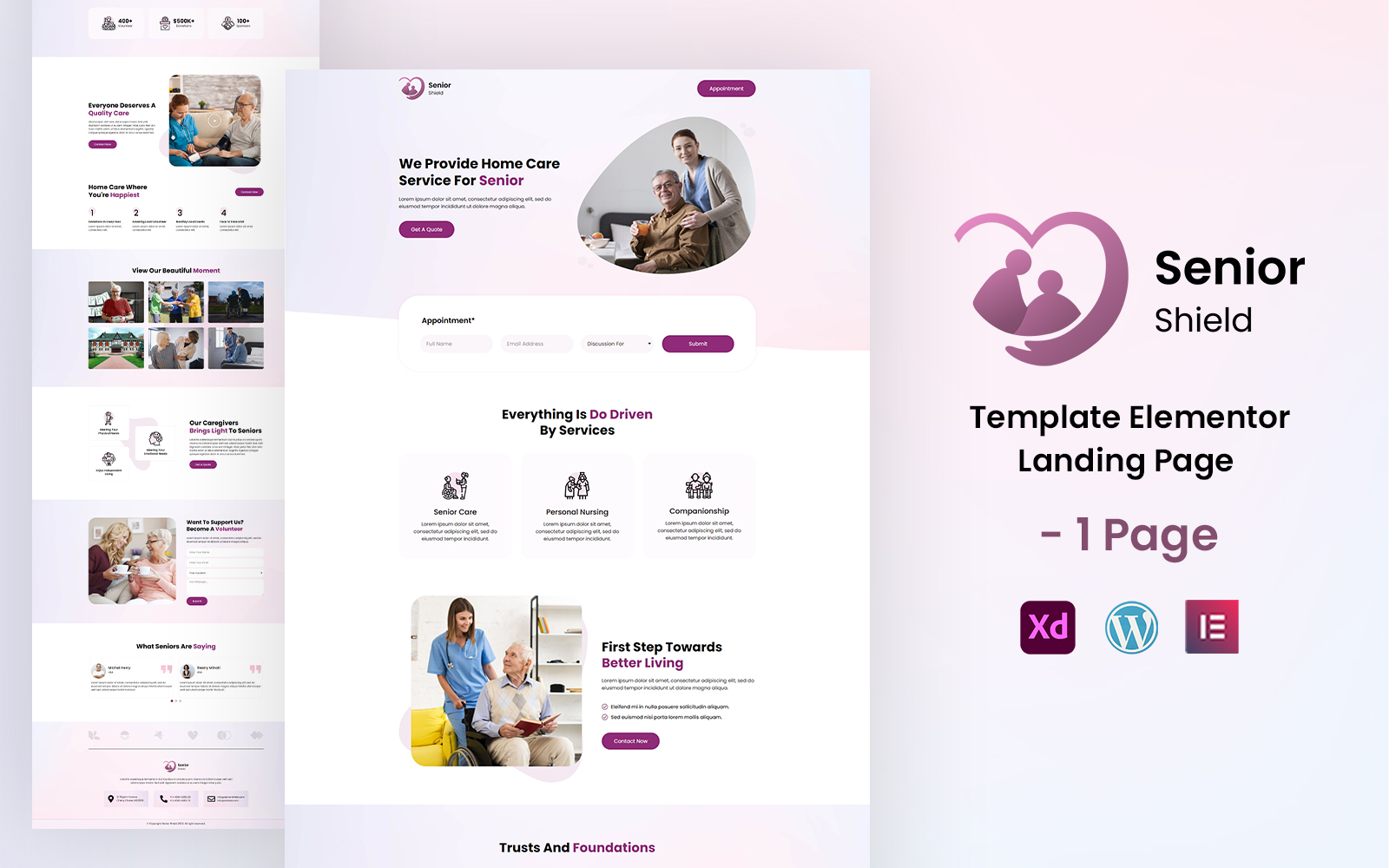 Senior Shield - Home Care Services Ready to use Elementor Landing Page Template