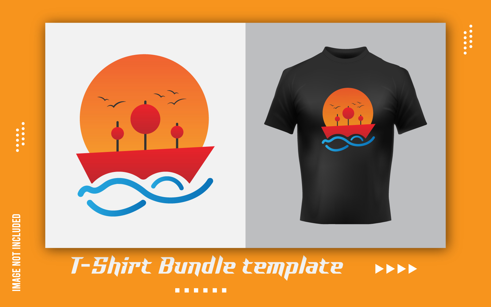 Sunset Boat Vector T-shirt Sticker Design Template