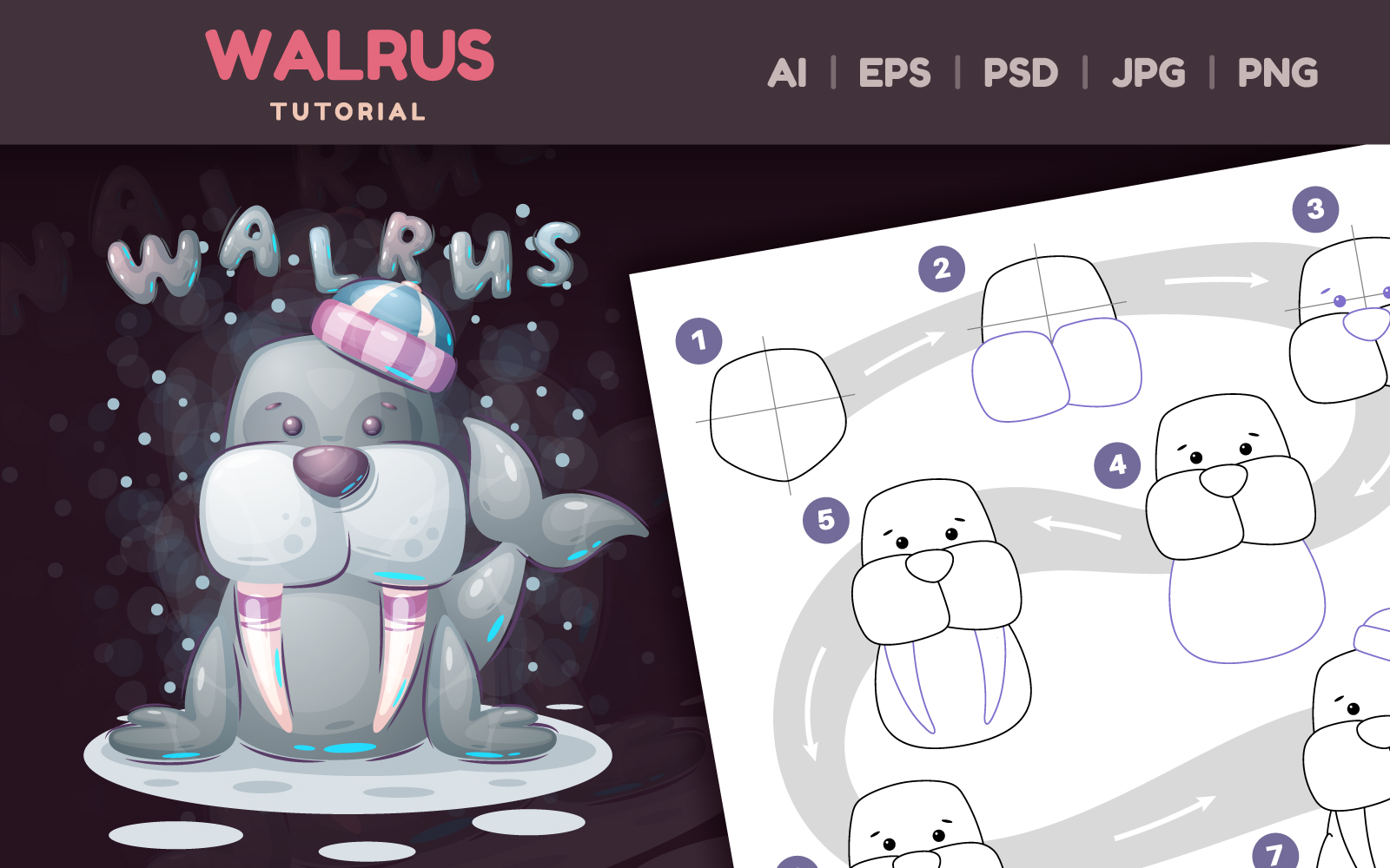 How to Draw Walrus Step by Step: Drawing lesson, Graphics Illustration