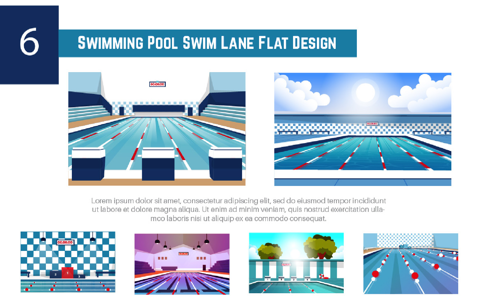 6 Swimming Pool Swim Lane Flat Design Illustration