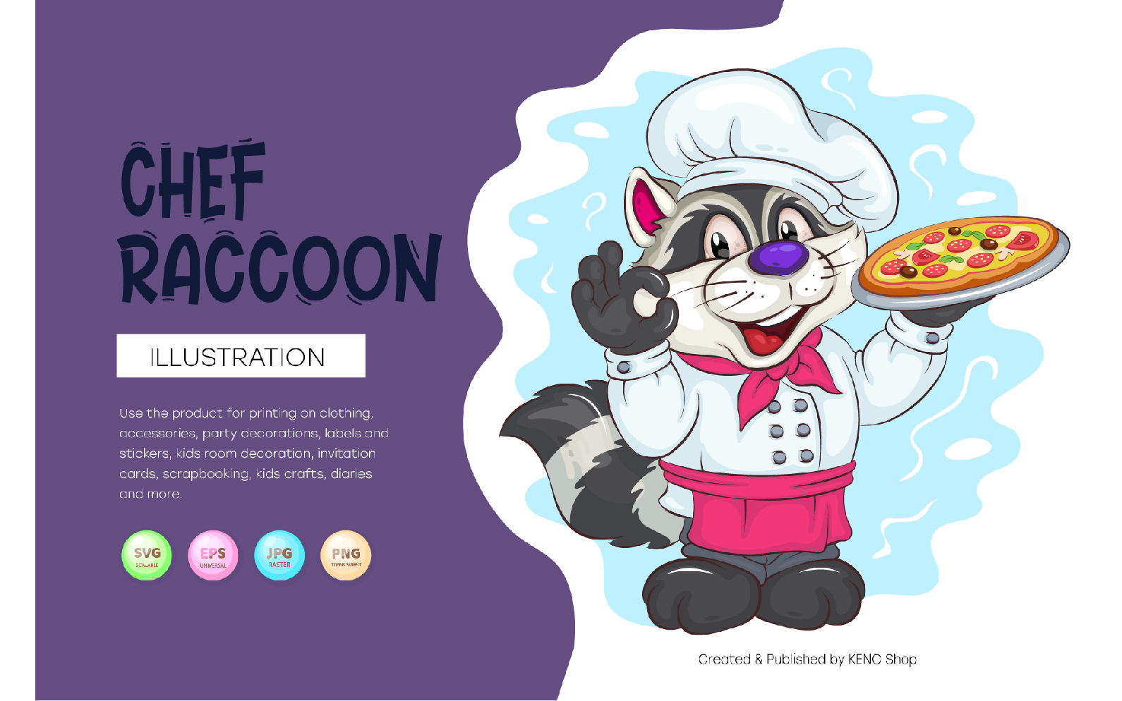 Cartoon Chef Raccoon. T-Shirt, PNG, SVG.