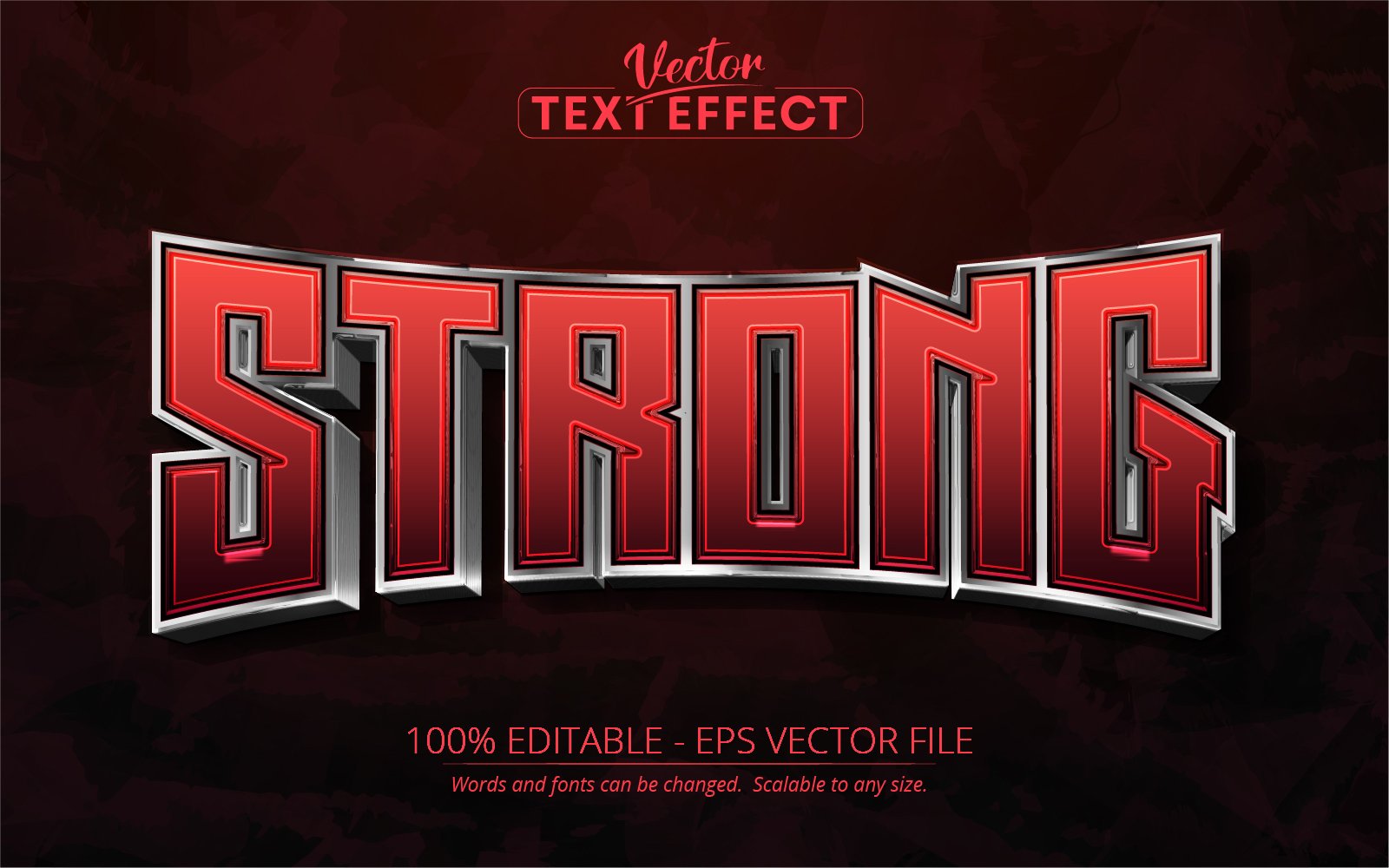 Strong - Editable Text Effect, Red Metallic And Silver Text Style, Graphics Illustration