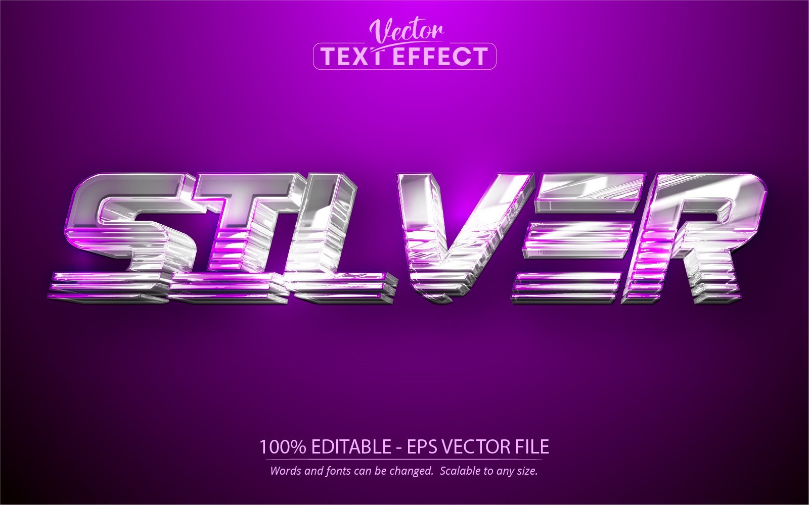 Silver - Editable Text Effect, Purple Metallic And Silver Text Style, Graphics Illustration