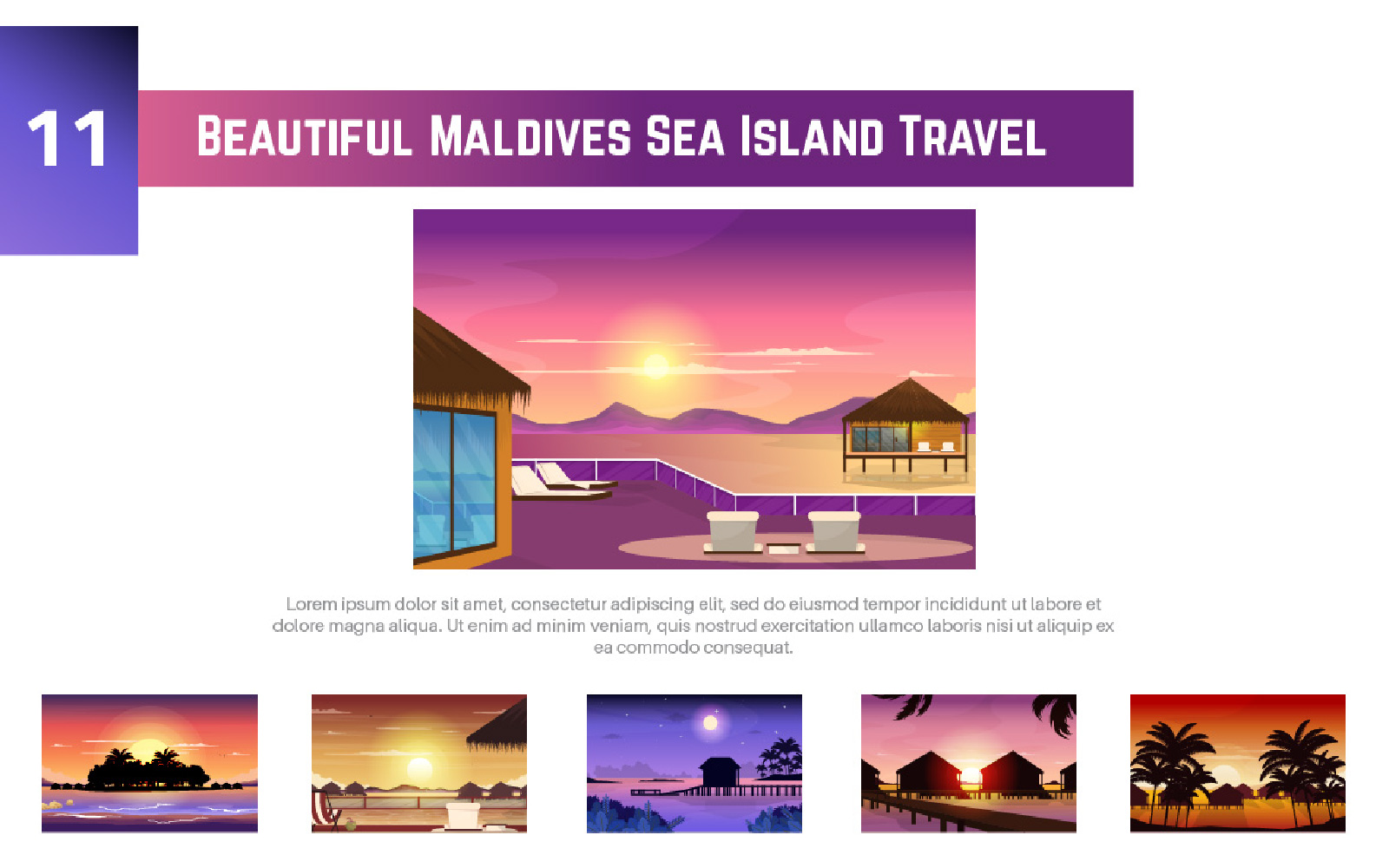 11 Beautiful Maldives Sea Island Travel Illustration