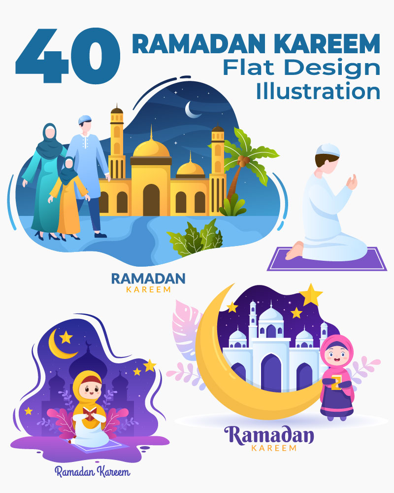 40 Ramadan Kareem Holiday Islamic Illustration