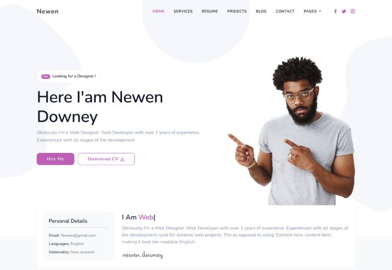 Newen - Personal Portfolio Landing Page Template