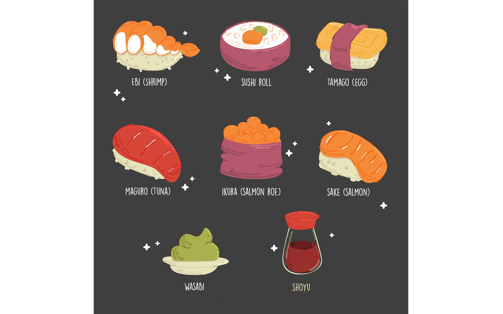 Set Sushi Cartoon Illustration