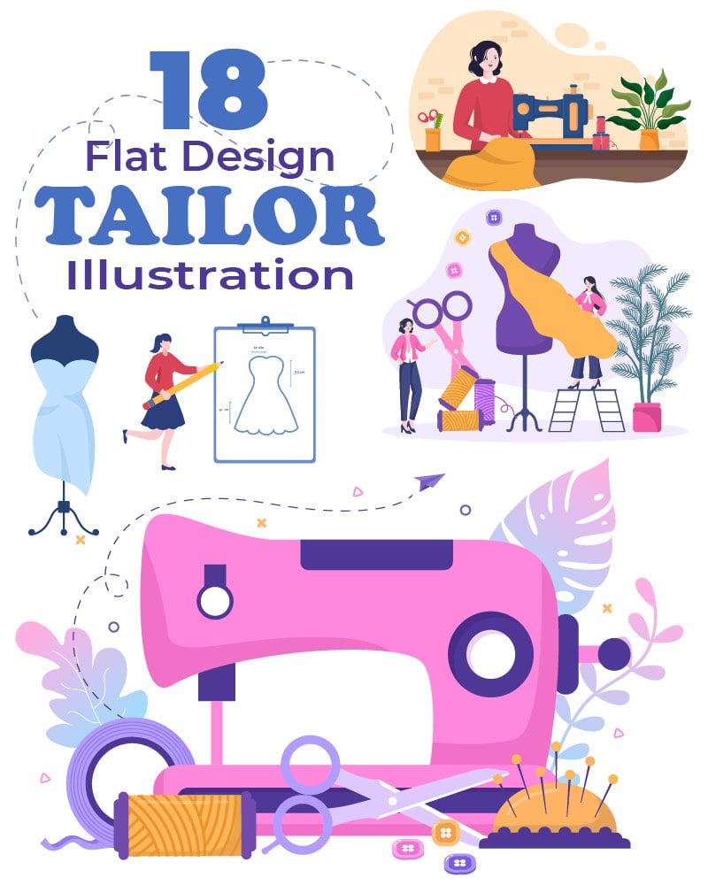 18 Tailor or Sewing Background Illustration